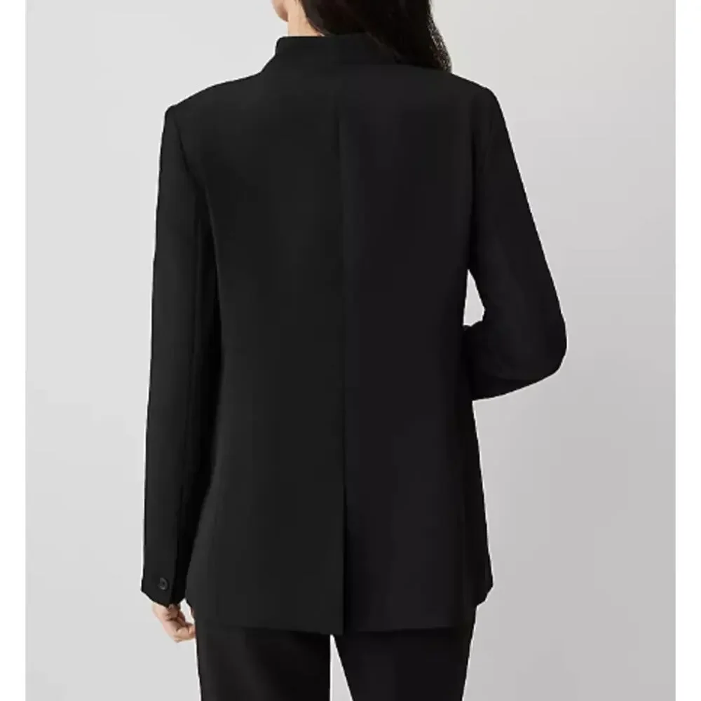 NWOT Ann Taylor The Long Collarless Blazer in Fluid Crepe Black 0